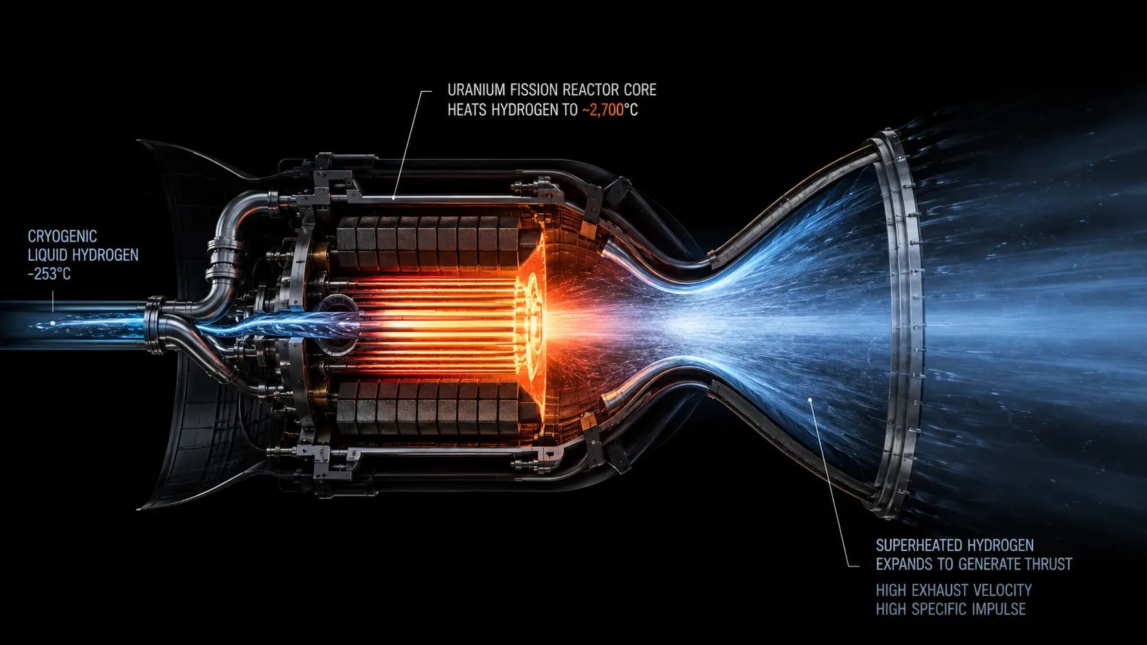 Macro photograph of cryogenic liquid hydrogen pipes for a Nuclear Thermal Propulsion engine.