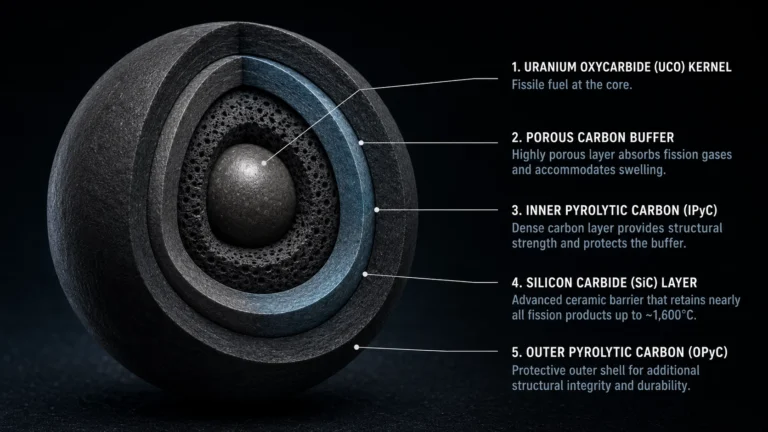 Macro photograph of a graphite fuel pebble containing microscopic TRISO nuclear particles.