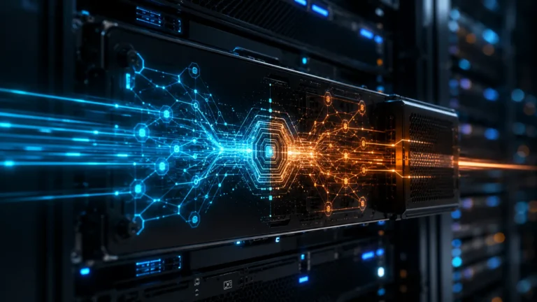 Agentic Data Infrastructure A cinematic visualization of an autonomous AI semantic layer routing real-time enterprise data.