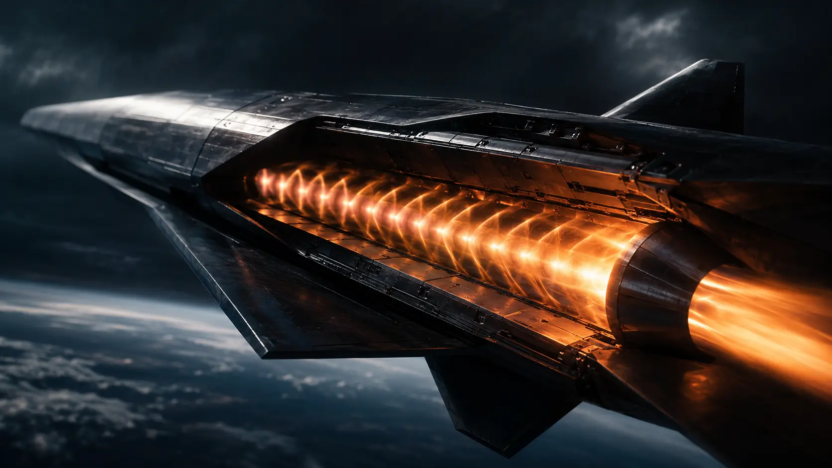 Alt text Cutaway diagram of a scramjet engine showing supersonic combustion and the isolator duct.