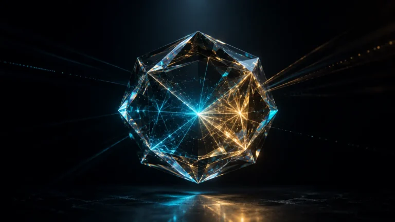 Cinematic 3D render visualizing zero-knowledge proofs, cryptographic hash functions, and digital privacy algorithms.