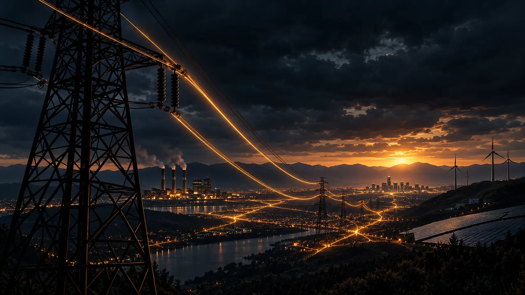 Cinematic cross-section render of market clearing nodes and transmission pricing lines for wholesale electricity markets.