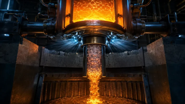 Cinematic macro render of a molten salt reactor freeze valve preventing a nuclear meltdown.