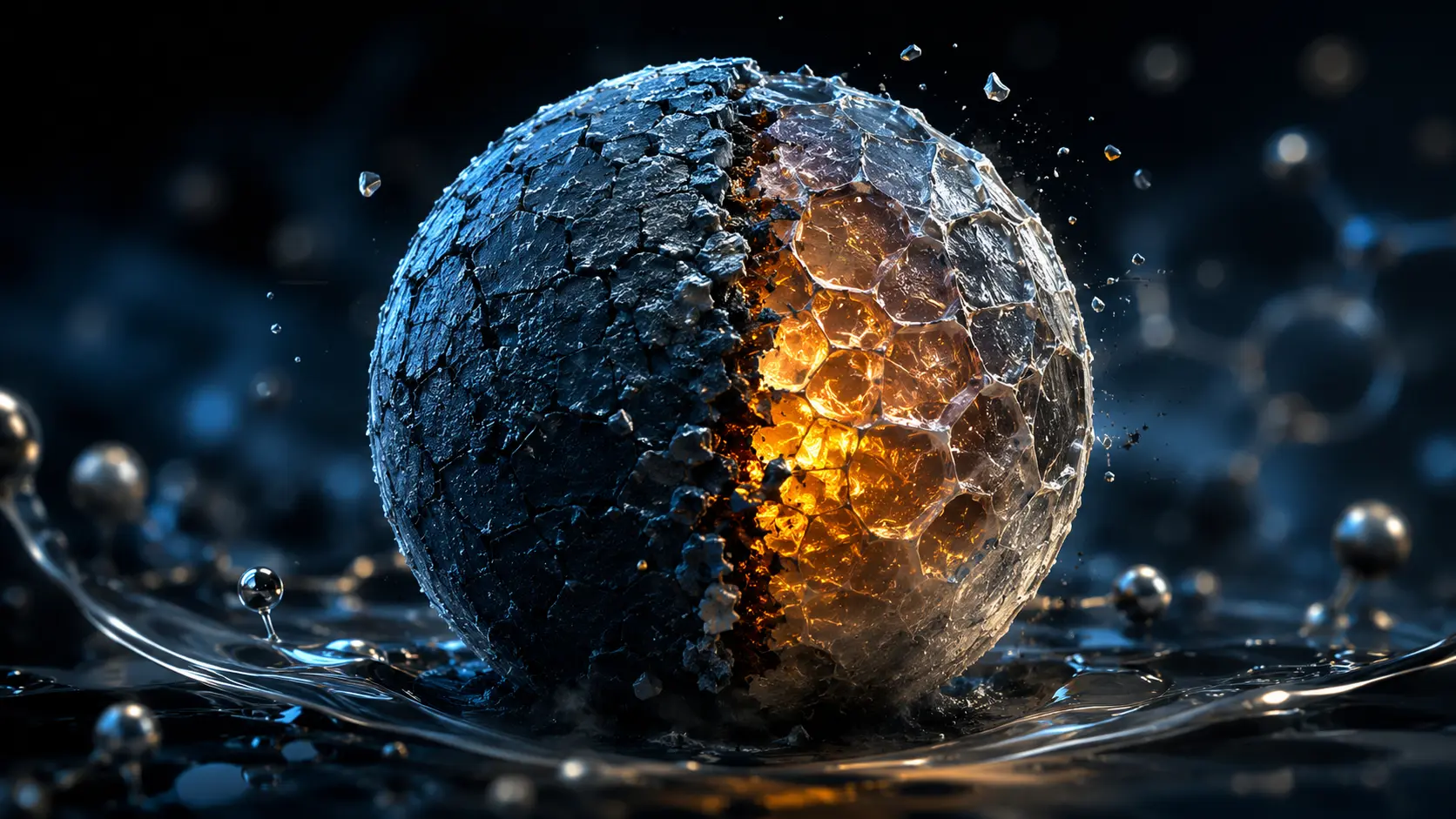 Cinematic macro render of a silicon anode expanding inside an elastic Solid Electrolyte Interphase (SEI) layer.