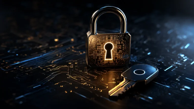 Cinematic render of a digital access token cryptographically locked to a hardware device representing Proof-of-Possession.