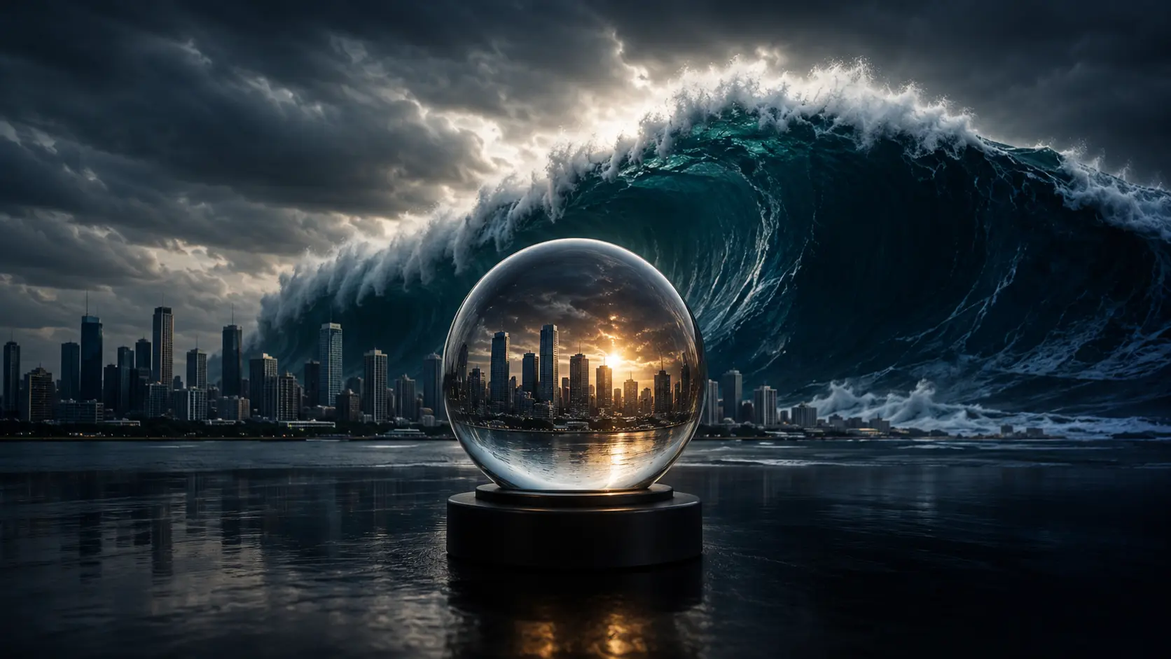 Cinematic render visualizing the capital lockup and parametric triggers of a catastrophe bond.