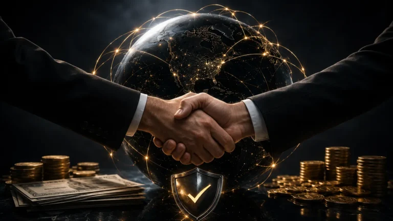 Credit Default Swaps A cinematic representation of a glowing digital derivative contract hovering in a dark financial boardroom.