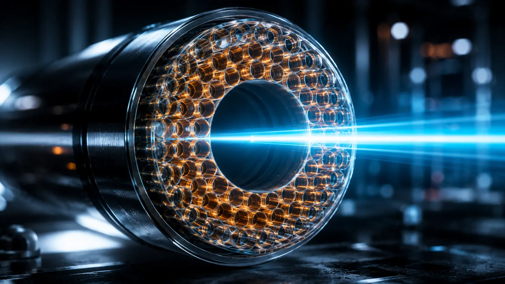 Hollow-Core Fiber A cinematic cross-section of an AR-HCF optical cable routing a laser through an air-filled center for AI networking.
