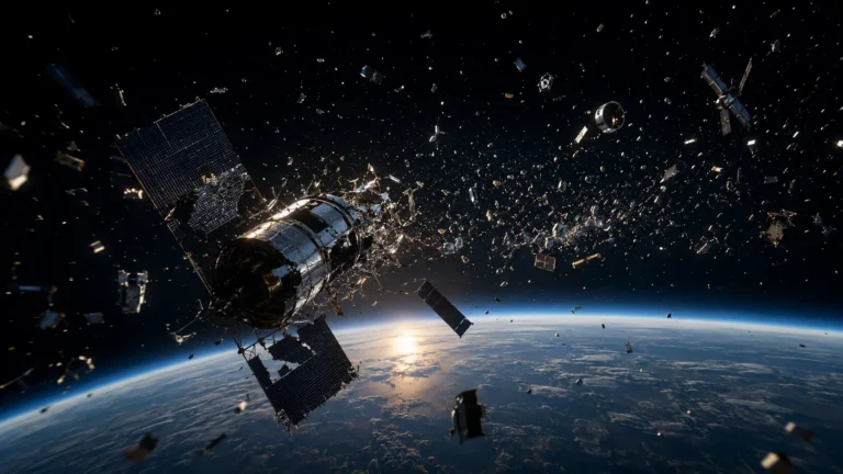 Kessler Syndrome A cinematic visualization of a satellite shattering into a cloud of hypervelocity space debris in Low Earth Orbit.