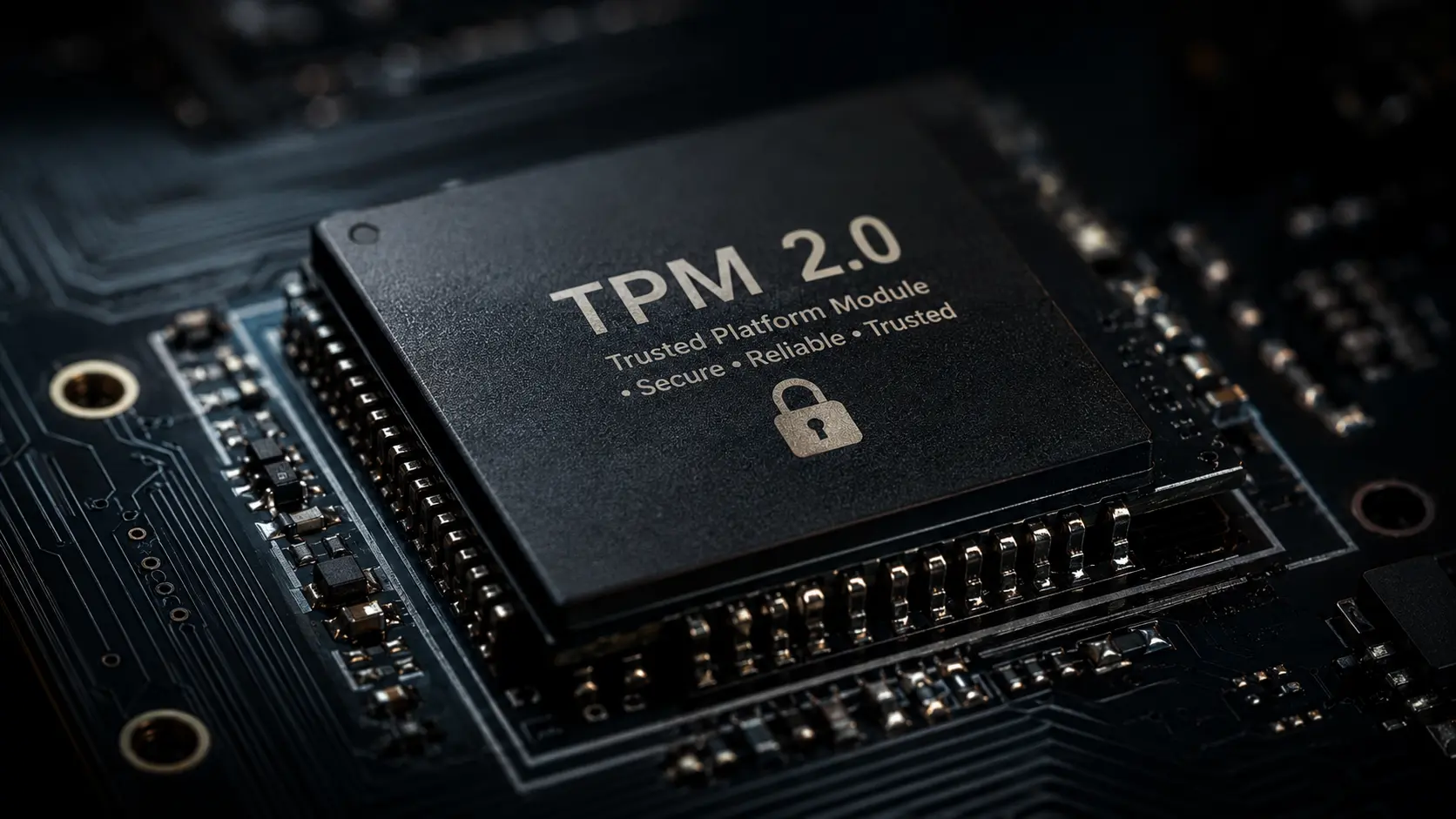 Macro photograph of a logic analyzer probing motherboard pins representing a Trusted Platform Module hardware attack.