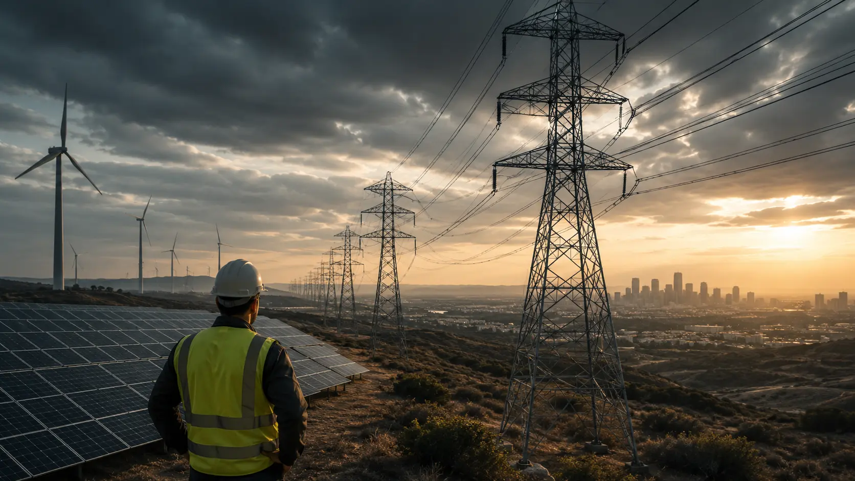 Macro photograph of high-voltage transmission lines and substation infrastructure representing the interconnection queue.