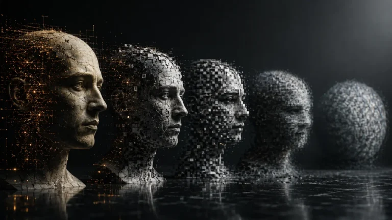 Model Collapse A cinematic visualization of a neural network mathematically degrading and losing variance due to synthetic data training.