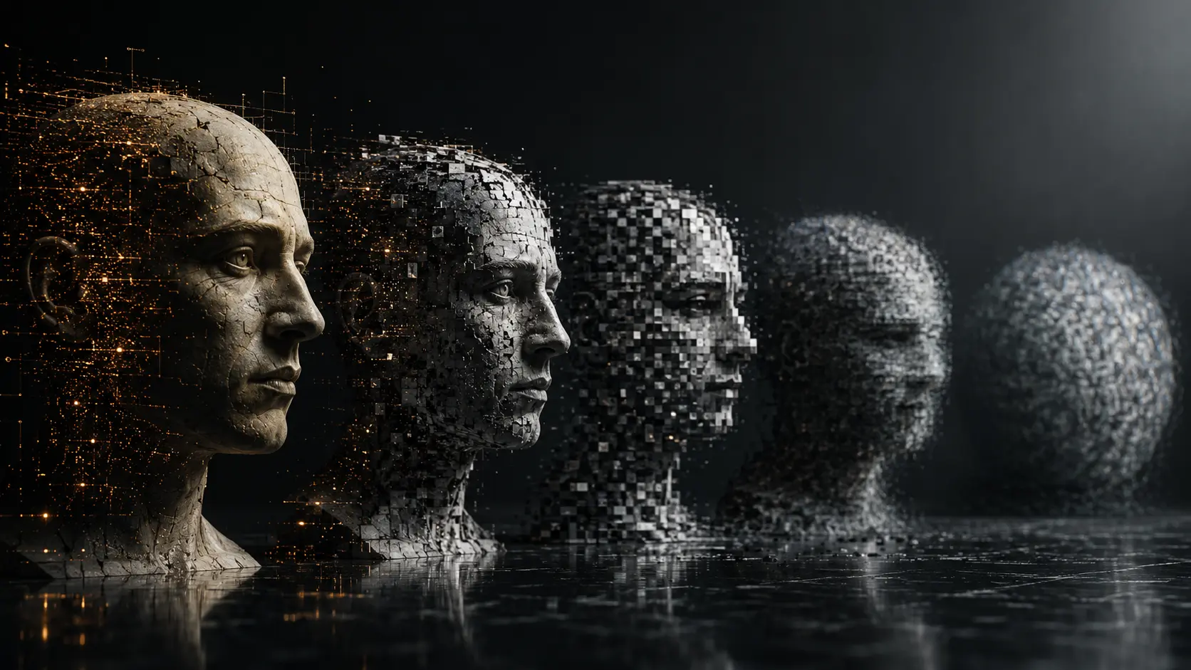 Model Collapse A cinematic visualization of a neural network mathematically degrading and losing variance due to synthetic data training.