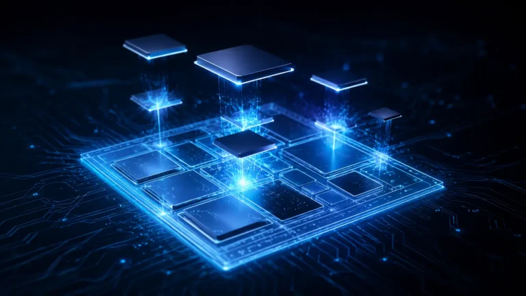 SiFive RISC-V A cinematic macro visualization of new open-source silicon architecture shattering a legacy monolithic microchip.