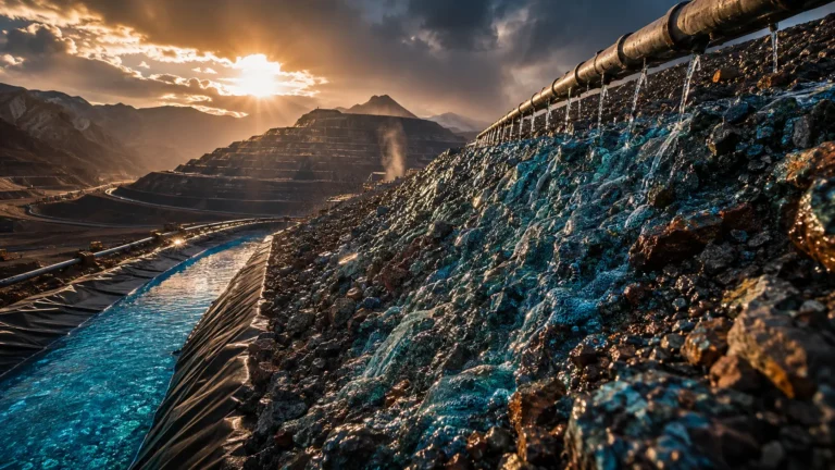 A biomining heap leach pad utilizing microbial leaching to extract copper from low-grade ore.