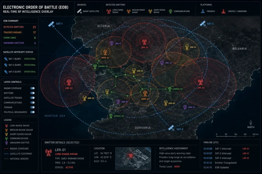 A comparison of Optical (IMINT), Synthetic Aperture Radar (SAR), and Signals Intelligence (SIGINT) satellite capabilities.