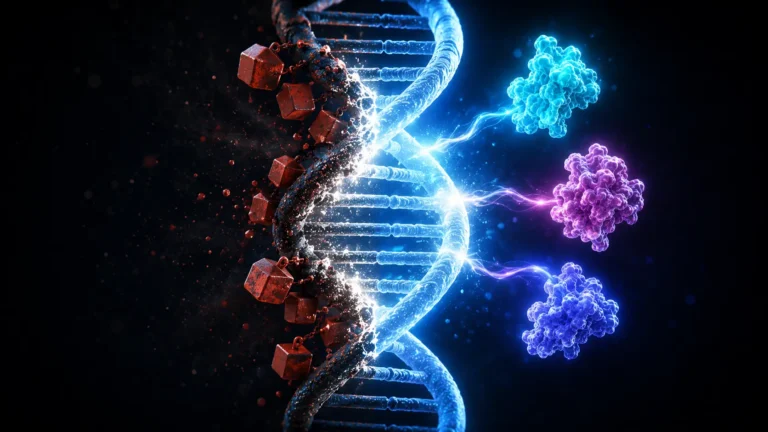A conceptual digital representation of in vivo epigenetic reprogramming using Yamanaka factors to reverse DNA aging and methylation.