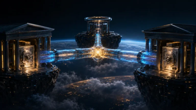 A conceptual digital representation of the Canton Network architecture synchronizing private bank blockchains for RWA tokenization.