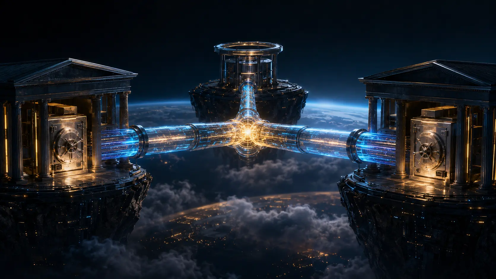 A conceptual digital representation of the Canton Network architecture synchronizing private bank blockchains for RWA tokenization.
