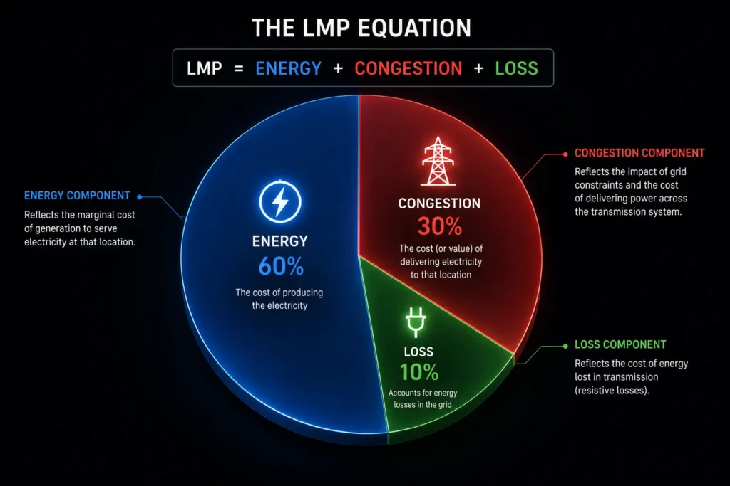 A map showing a transmission bottleneck causing negative wholesale electricity prices at a wind farm node.