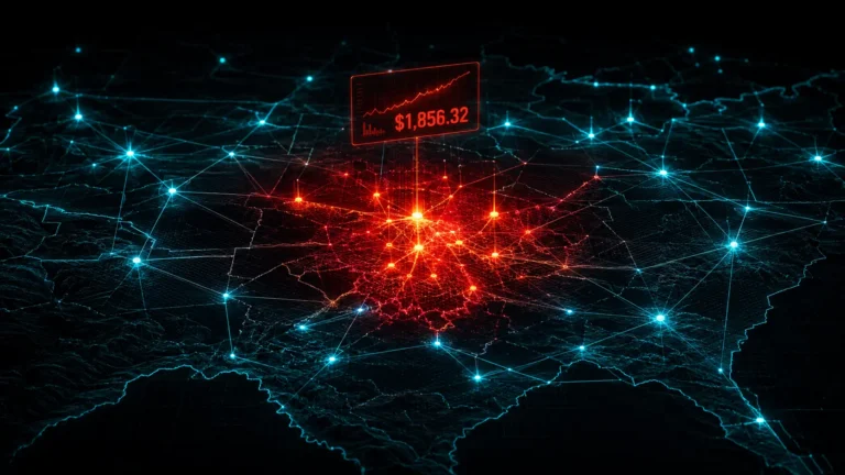 A visual representation of Locational Marginal Pricing (LMP) nodes across the US power grid.
