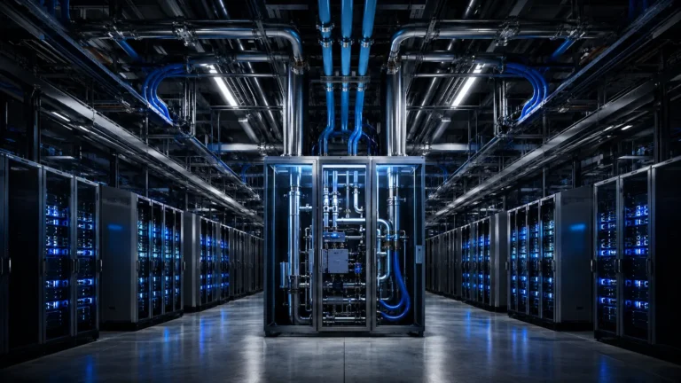 AI-optimized data centers utilizing direct-to-chip liquid cooling to manage extreme heat from GPU clusters.