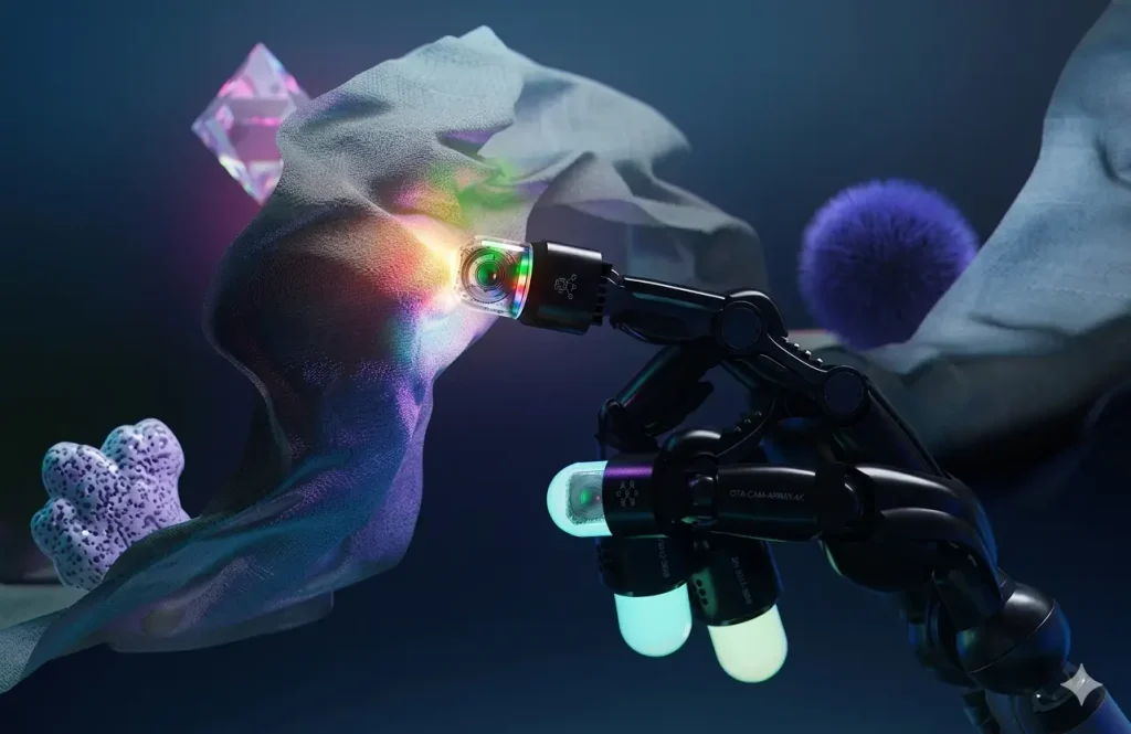 Advanced optical tactile sensors, like the Meta DIGIT 360, use internal cameras to digitize physical touch..