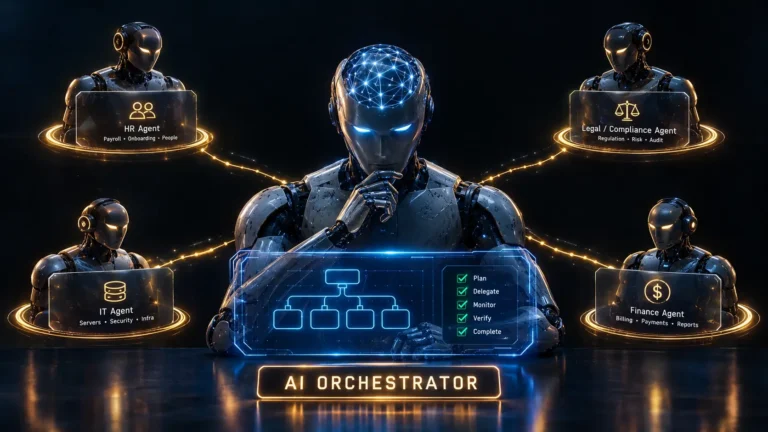 An agentic orchestration platform coordinating specialized AI agents across an enterprise network.