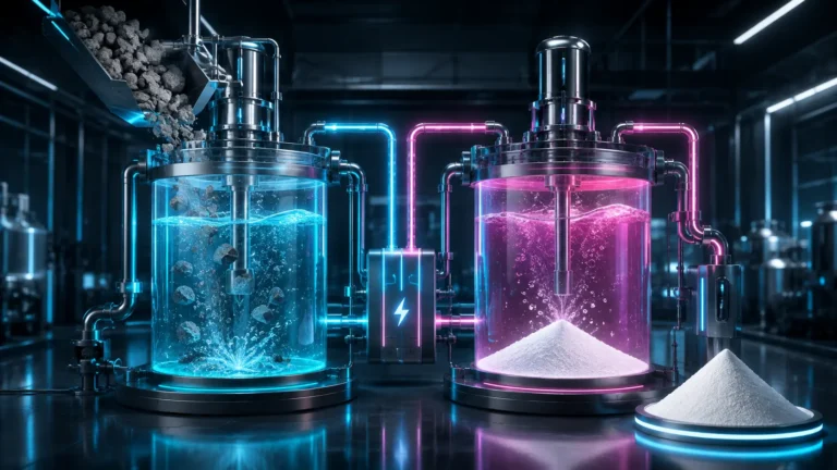 An industrial electrolyzer producing zero-carbon electrochemical cement at room temperature.