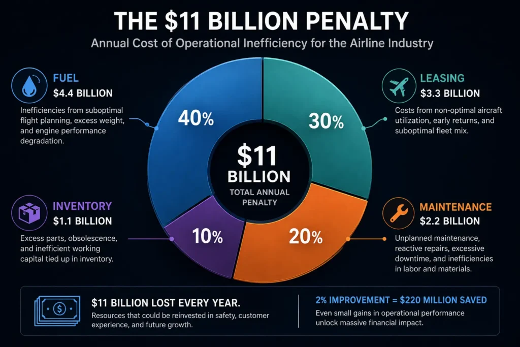 Breakdown of the $11 billion airline penalty caused by MRO capacity constraints