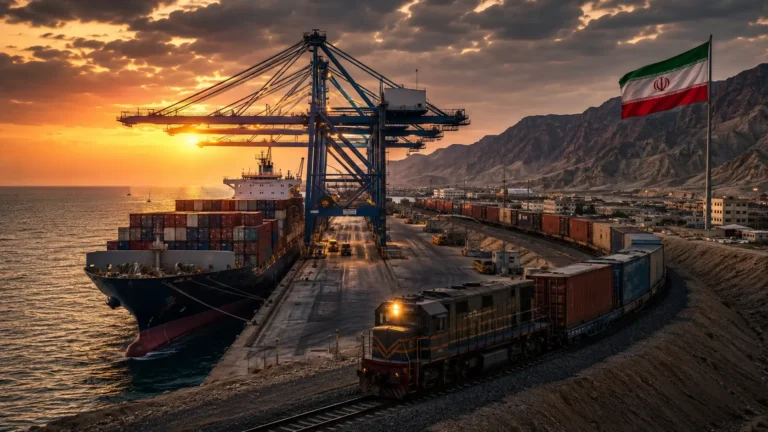 Cargo ships docked at the Chabahar Port Shahid Beheshti terminal in Iran.