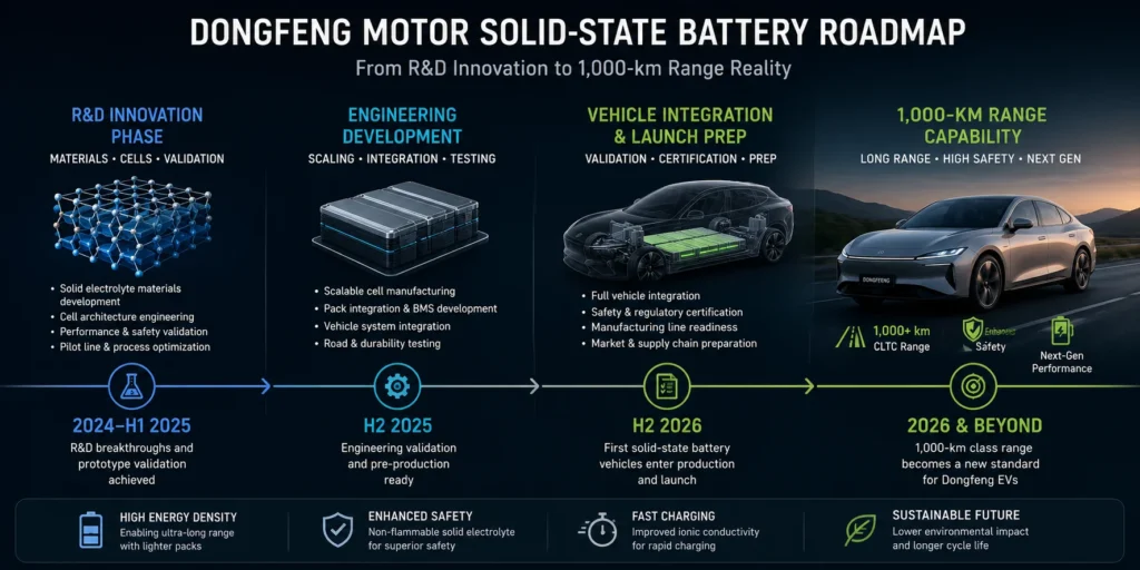 Dongfeng Motor mass production timeline for solid-state batteries in H2 2026.