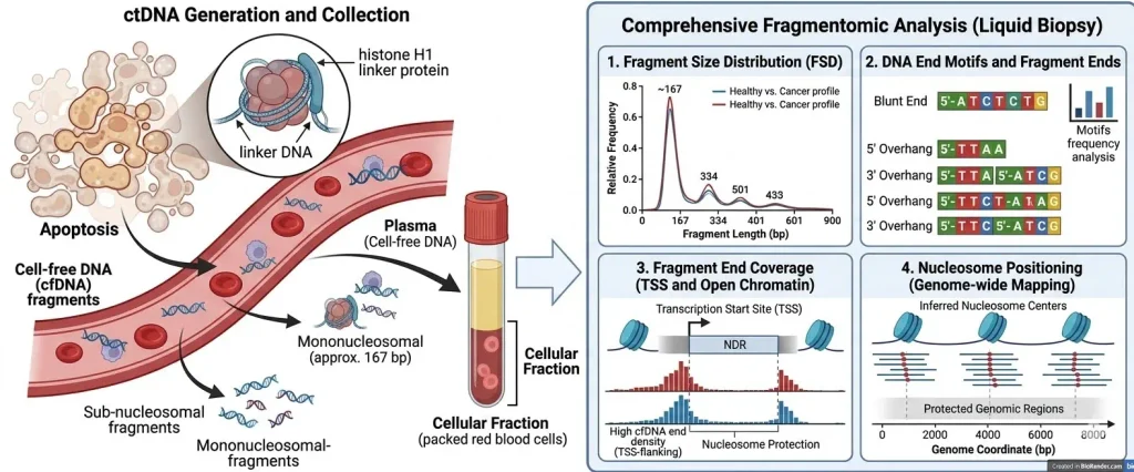Fragmentomics Analyzing cfDNA size distribution and end motifs