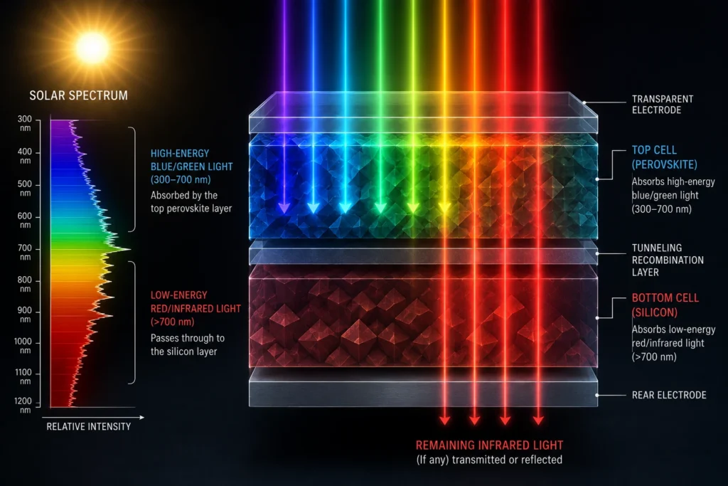 Shockley-Queisser limit versus perovskite-silicon tandem solar efficiency chart