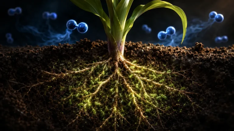 Synthetic biology in agriculture using engineered nitrogen-fixing microbes on corn roots.