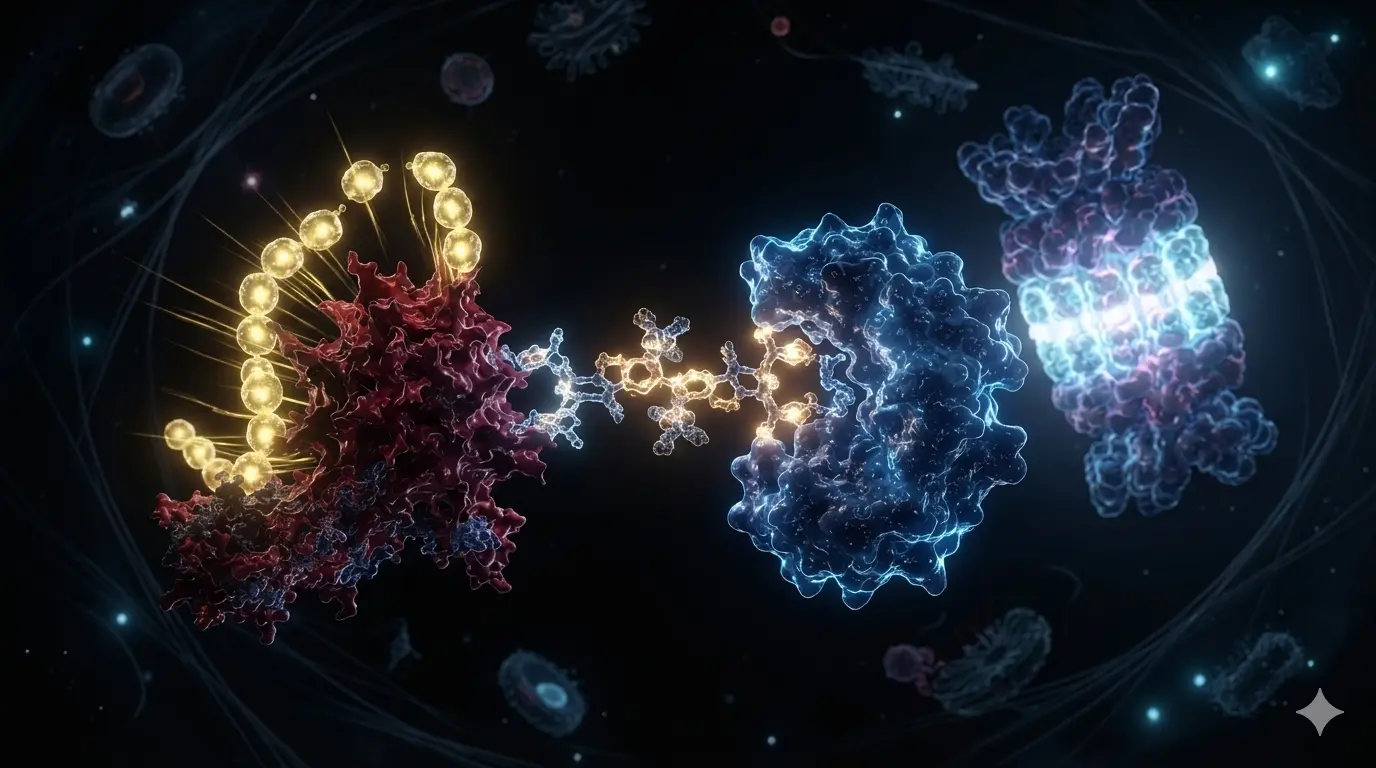 Targeted protein degradation using a PROTAC molecule to bind a disease protein to an E3 ubiquitin ligase.
