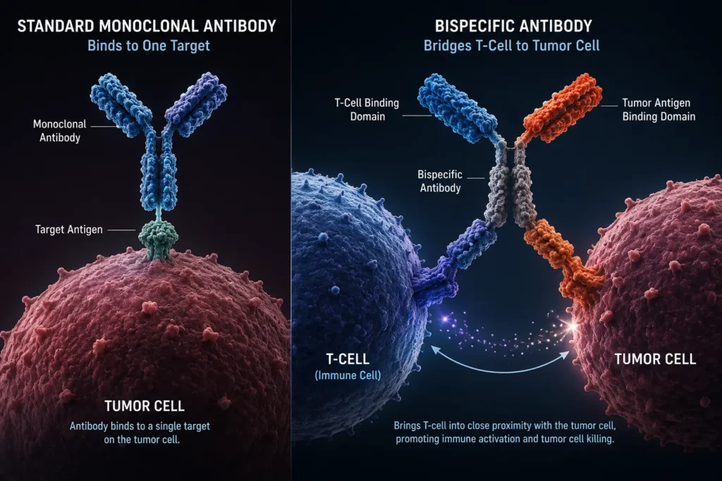 The mechanism of action of T-cell engagers TCEs bypassing steric hindrance.