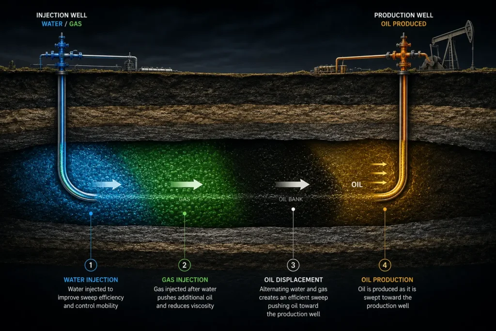 The thermodynamics of supercritical CO2 mixing with crude oil inside microscopic rock pores.