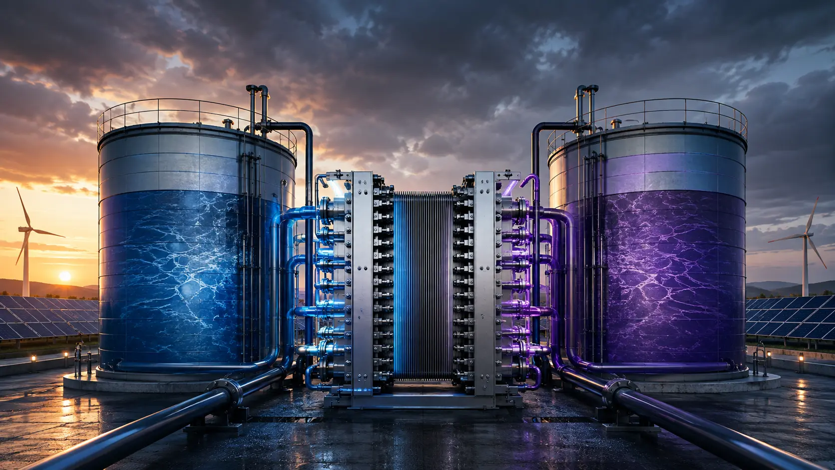 Vanadium redox flow battery VRFB installation for grid-scale energy storage