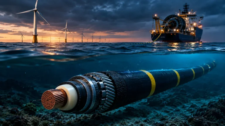 525kV HVDC subsea cable installation by deep-water vessel.