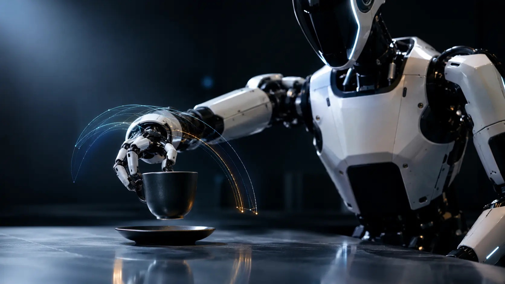 A robotic arm utilizing Action Chunking with Transformers (ACT) for smooth autonomous physical manipulation.