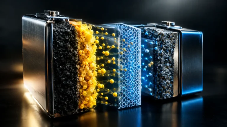 Cross-section diagram of a Lithium-Sulfur (Li-S) battery utilizing a MOF separator to block the polysulfide shuttle.