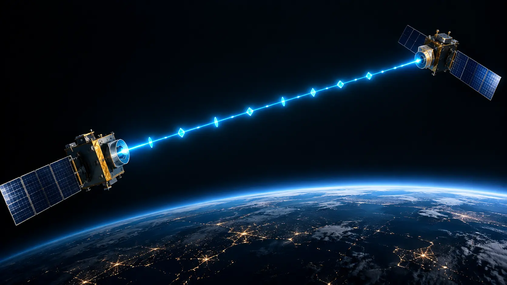 Inter-Satellite Quantum Key Distribution (QKD) using optical inter-satellite links to form an orbital mesh network.