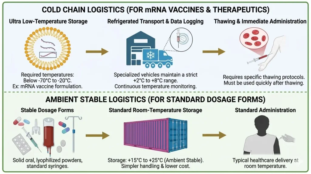 Logistical Bypass Microneedle patches replace ultra-cold supply chains with ambient, room-temperature transport..